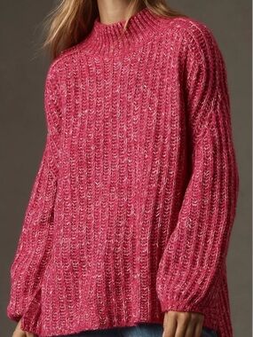 Anthropologie Pilcro Cozy Ribbed Mock-Neck Sweater - Pink